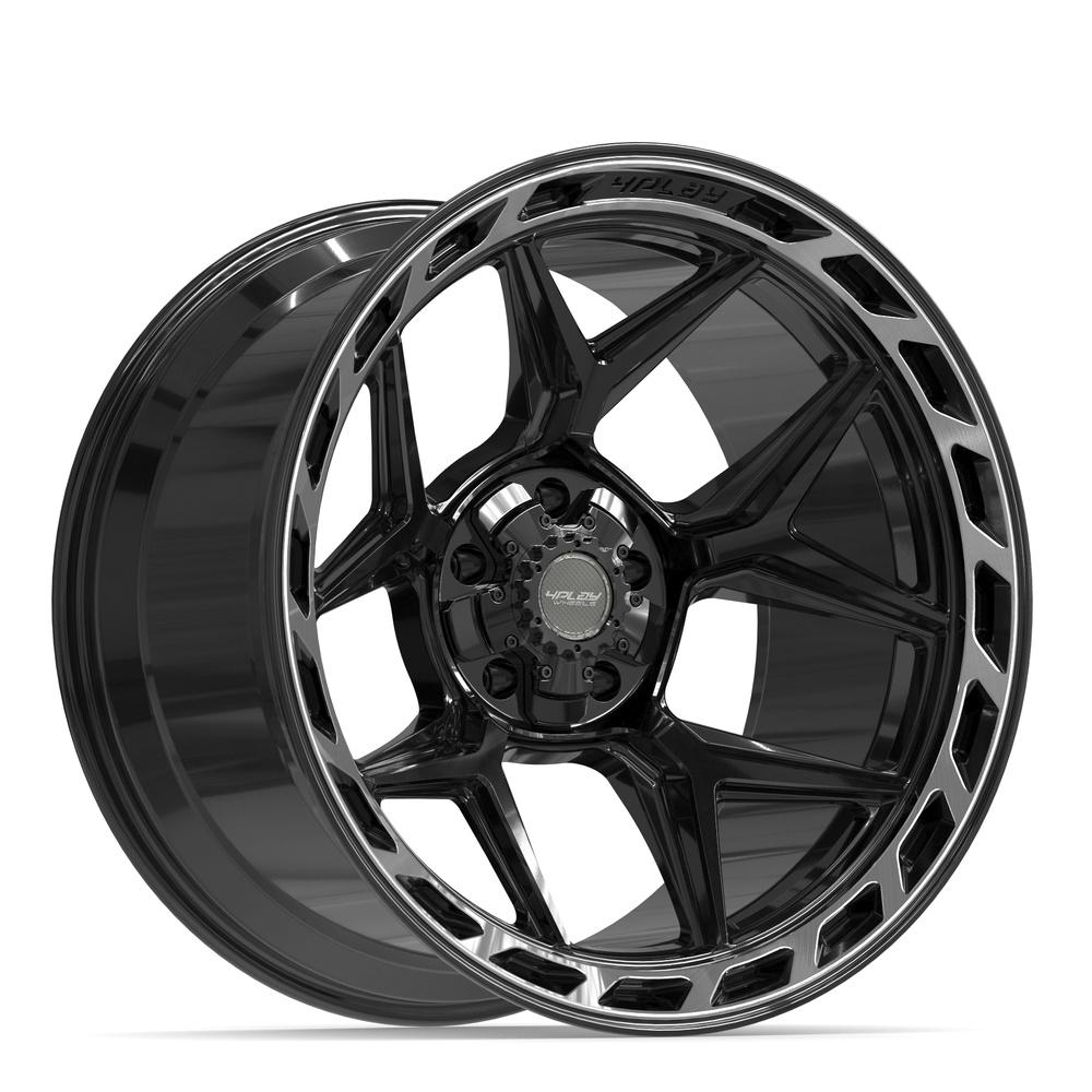 4PLAY 4P55 22x12 5x127 + 5x139.7 -44et Gloss Black Brushed with Tinted Clear Wheel