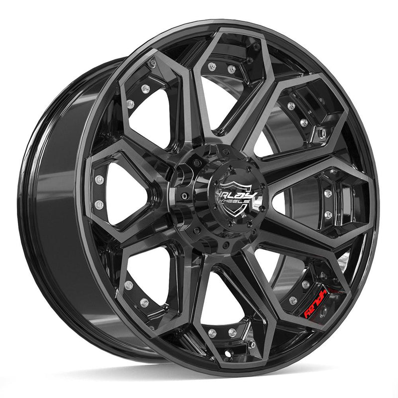 4PLAY 4P80R 20x9 5x127 + 5x139.7 0et Gloss Black Brushed with Tinted Clear Wheel